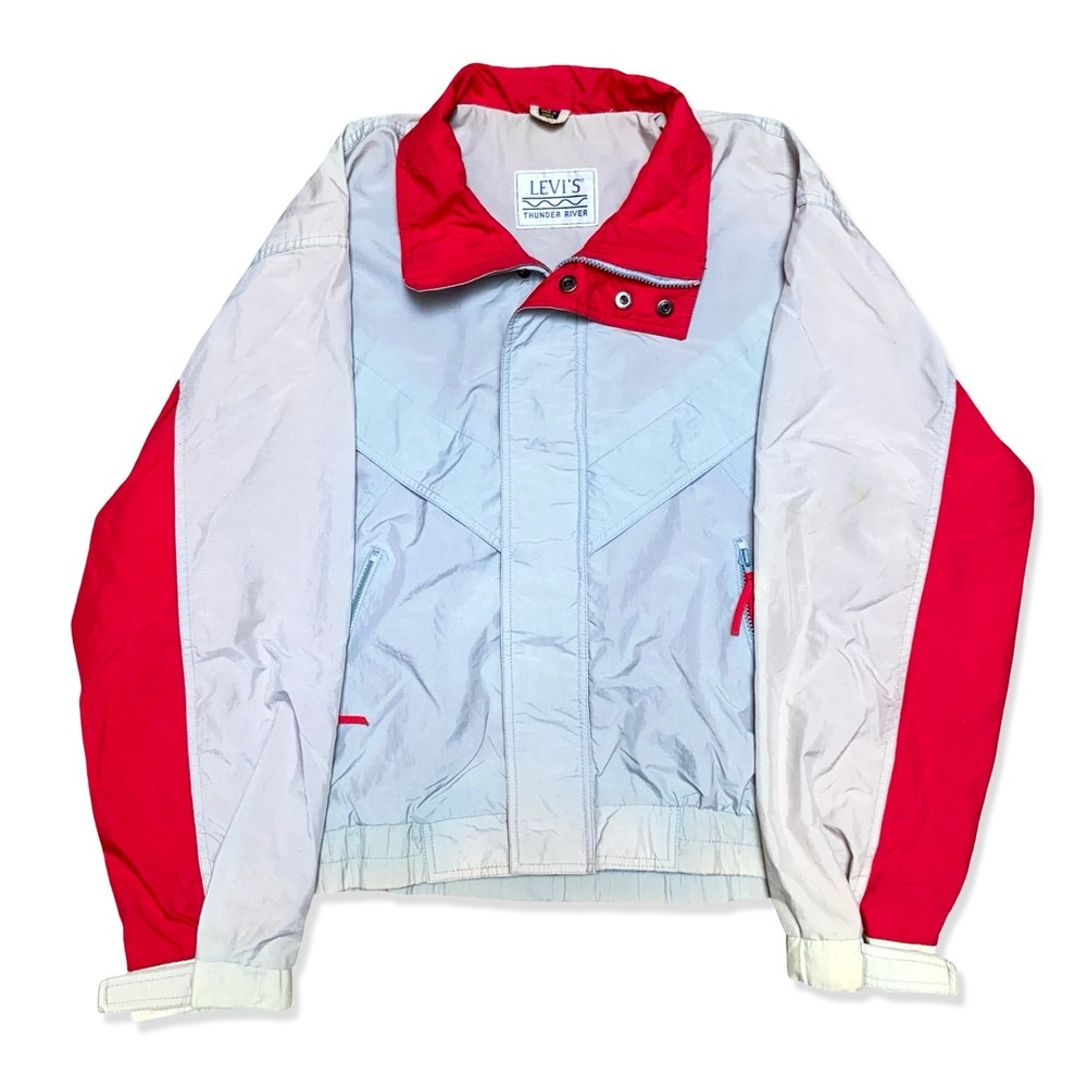 Vintage Levi's Thunder River Windbreaker Jacket Men's L Gray Red Nylon Korea